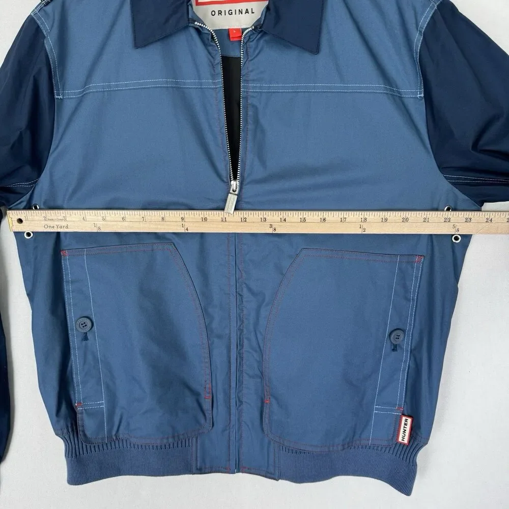 Hunter Jacket Mens Large‎ Blue Full Zip Rain Coat Utility Outdoor Retro Collared
